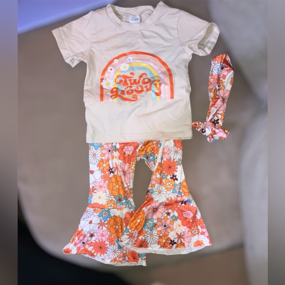 Kids Rainbow Two Groovy Tee and Floral Bell Bottom Set